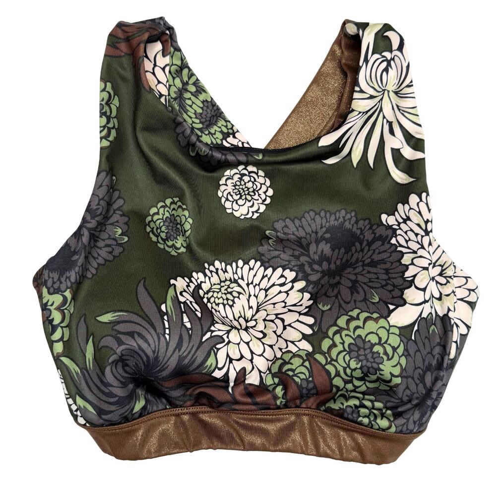 JoyLab Target Floral Glitter Strappy Back Padded Sports Bra Size XS Green